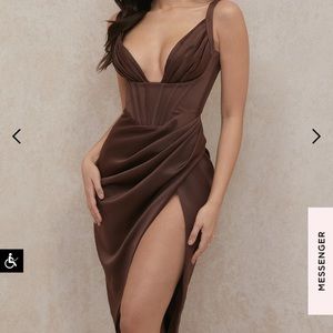 House of CB Faye chocolate satin corset dress